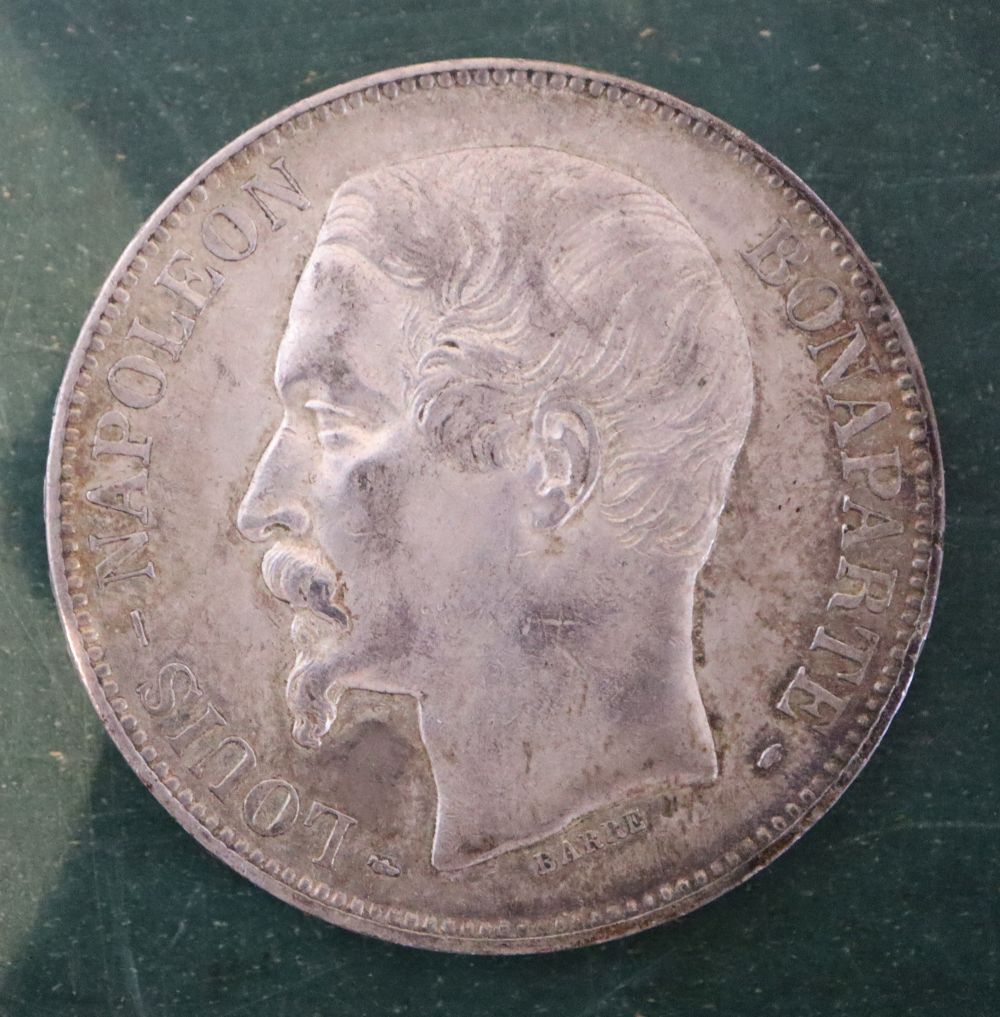 A Louis-Napoleon silver 5 Francs, 1825A, NEF